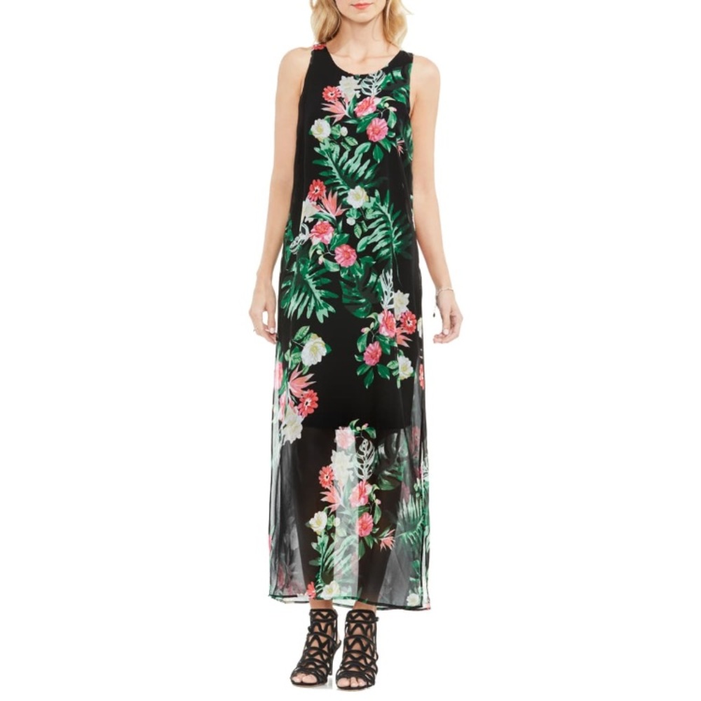 Vince Camuto Palm Leaf Rose Floral Maxi Dress